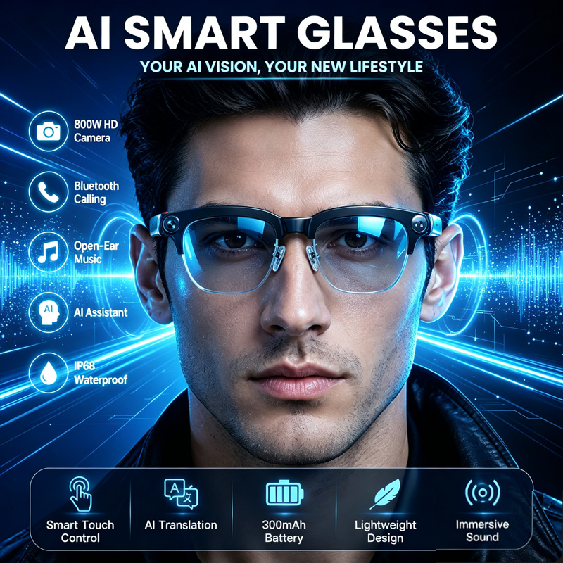 Digital Alarm Clock - W630 Smart Glasses 800W HD Camera
